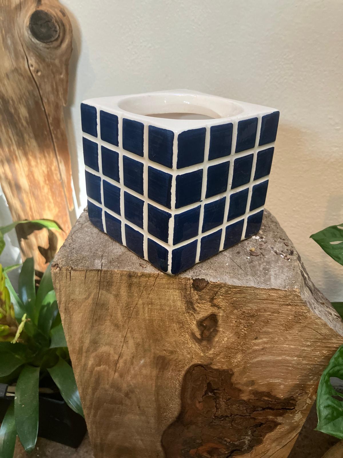 Obal na rostlinu Rubik modrý - vnitřní průměr 8,5cm - keramika - glazura